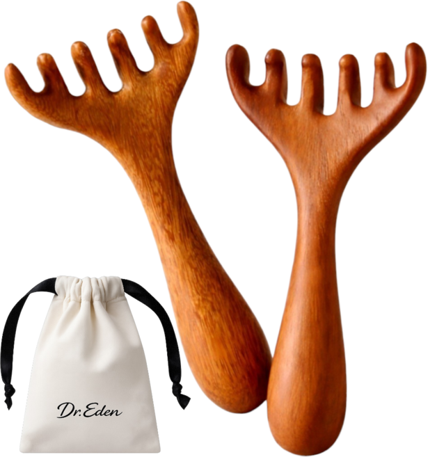 1+1 닥터이든 샌달우드 괄사 2P세트 두피 승모근 얼굴 목 스트레스 림프순환 괄사 마사지기, 원목, 2개