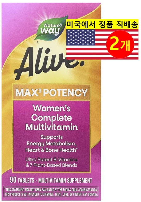 네이쳐스웨이 얼라이브! 맥스 포텐시 우먼스 컴플리트 멀티 비타민 타블렛, 2개, 90정 - 쿠팡