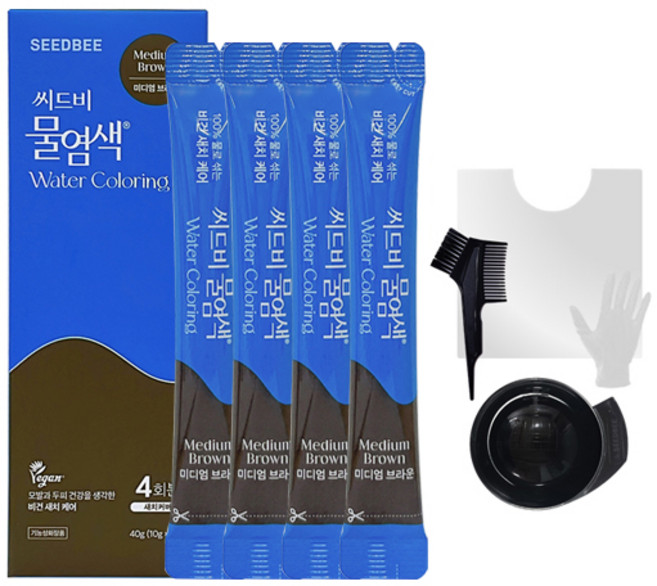 씨드비 물염색 비건 새치 홈쇼핑 동일 김혜수 염색약 4회분+염색도구, 씨드비 비건 미디엄 브라운 4회분+염색도구