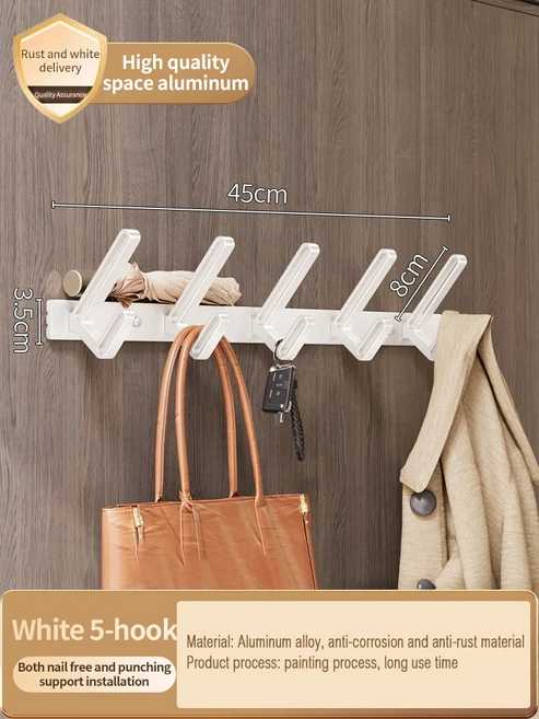 문짝지그 드릴 없음 벽 옷 화장실 공간 문 걸이에 알루미늄, 08 AWHITE 5 HOOK