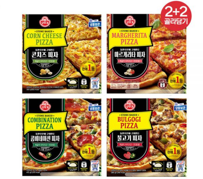 [2+2] 오뚜기 피자 콤비네이션/불고기/마르게리타/콘치즈/치즈크러스트/콘크러스트/고구마크러스트, 불고기 피자 396g 2개, 시그니처 콘크러스트 피자 2개