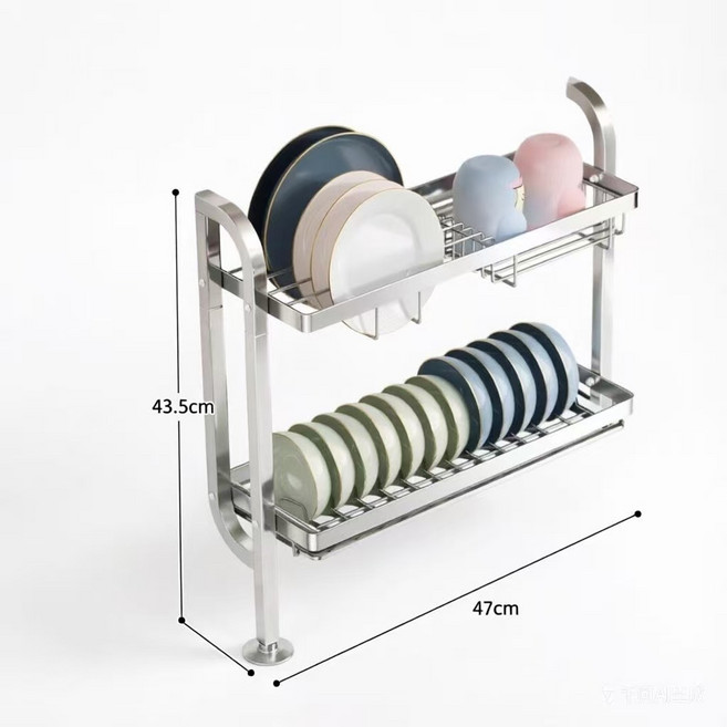 자동 물빠짐 식기건조대 주방 그릇정리대 초슬림 틈새 좁은 설거지 건조대, 1개, 스테인리스-(컵홀더 포함), 2단