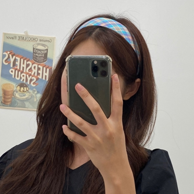 1+1 심플 부드러운 파스텔 색상 면 체크 헤어밴드 머리띠 5컬러 2사이즈