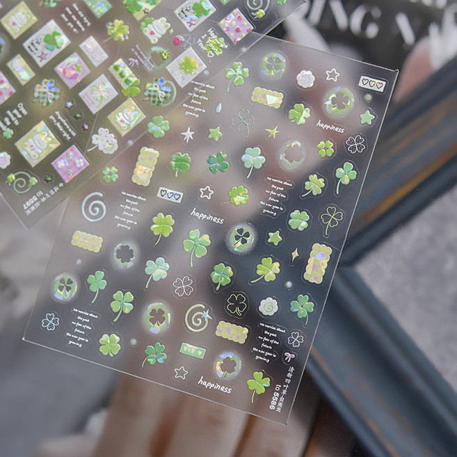 [퍼니네일]행운가득 네잎크로버 네일스티커 행운네일 클로버 다꾸스티커, 1개, 엠보스티커 - 284