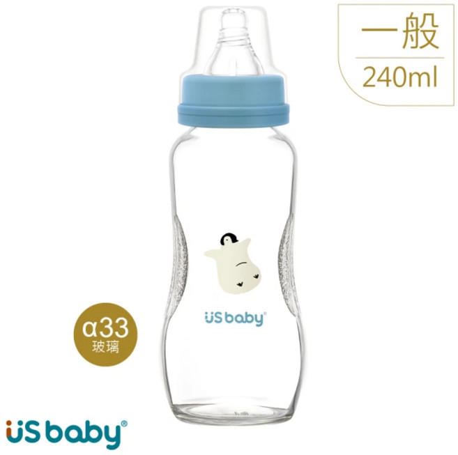 US baby 優生 PPSU TRITAN奶瓶系列：寬口徑 多種選擇, 1個, 玻璃奶瓶 一般口徑L 240ml-企鵝