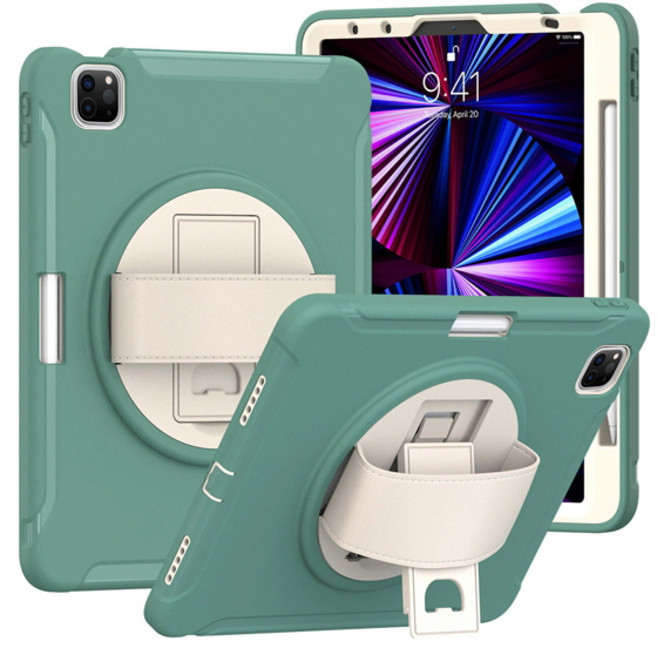 아이패드 프로 2세대 11 인치 핸드 스트랩 거치대 태블릿 하드 펜홀더 케이스, atn103 민트-펜홀더