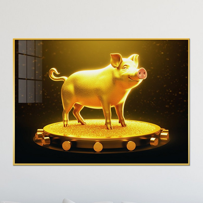 아트블루 돈 들어오는 황금 입체 돼지와 해바라기 속 행복한 돼지 거실 액자 인테리어 소품, 2_황금선반 위 황금돼지