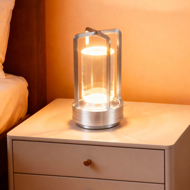 오이키 무드등 터치식 무선 수면등 야외 캠핑용 조명등, 실버