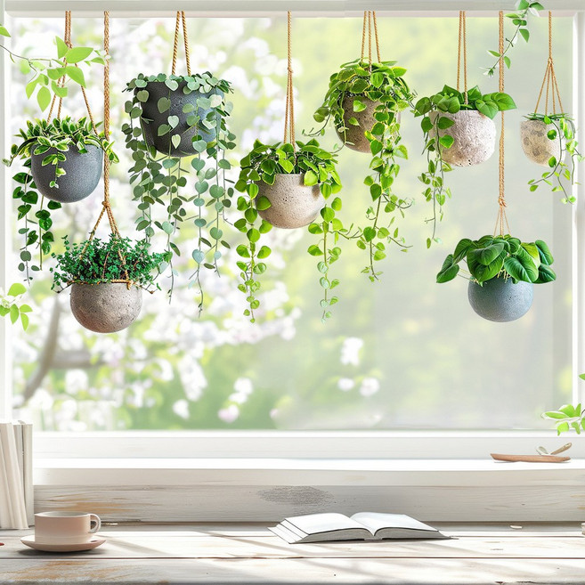햇살 정원 유리창 데코 스티커 4종 세트, 행잉 플랜트
