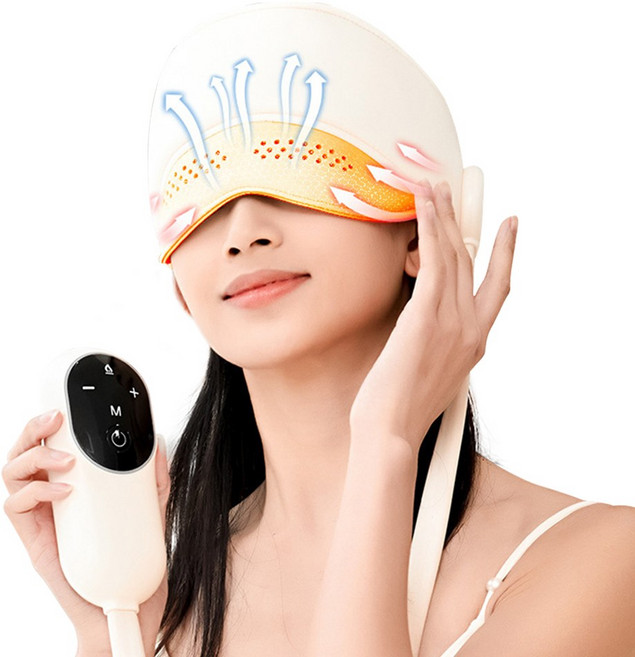 머리 눈 온열 공기압 마사지기 머리 안마기 전동 두피 마사지기 공기압 온열, 크림색