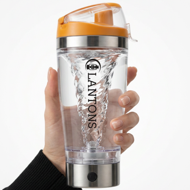 LANTONS 충전식 전동 쉐이커 토네이도 자동 쉐이크 텀블러 블랜더 보틀, 브라운, 1개, 450ml