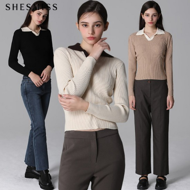 쉬즈미스 울 카라 슬릿넥 골지 니트 탑 택가격 138000원