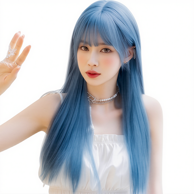 이쁘다샵 가발위드 긴머리 스트레이트 여성 통가발 클래식블루, 블루, 1개