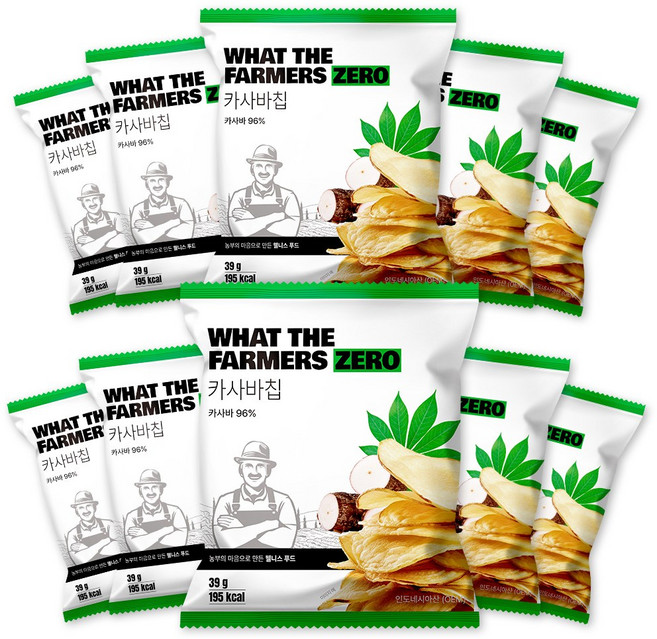 왓더파머스 글루텐프리 비건 통슬라이스 정제설탕제로 카사바칩 건강한 저당 과자, 10개, 39g