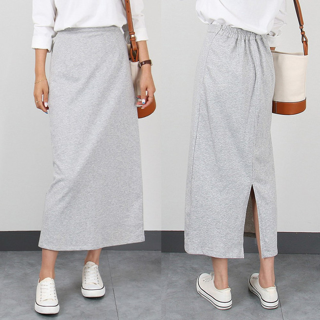 에이스하트 빅사이즈 쭈리면 큐엘 밴딩 롱스커트 뒷트임 H라인 면치마