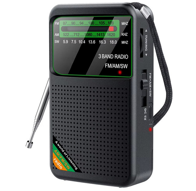 프리라이프 휴대용 라디오 소형 충전식 효도라디오 아날로그 라디오 고감도 FM AM SW 단파 라디오, A 블랙, TG77