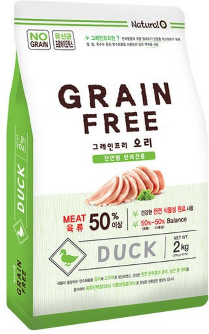 네츄럴오 전연령 오리 그레인프리 반려견 사료, 2kg, 2개