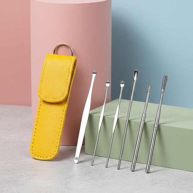 클린이어 스테인리스 귀이개 풀세트 (전용 파우치 포함), 1개, 6개입