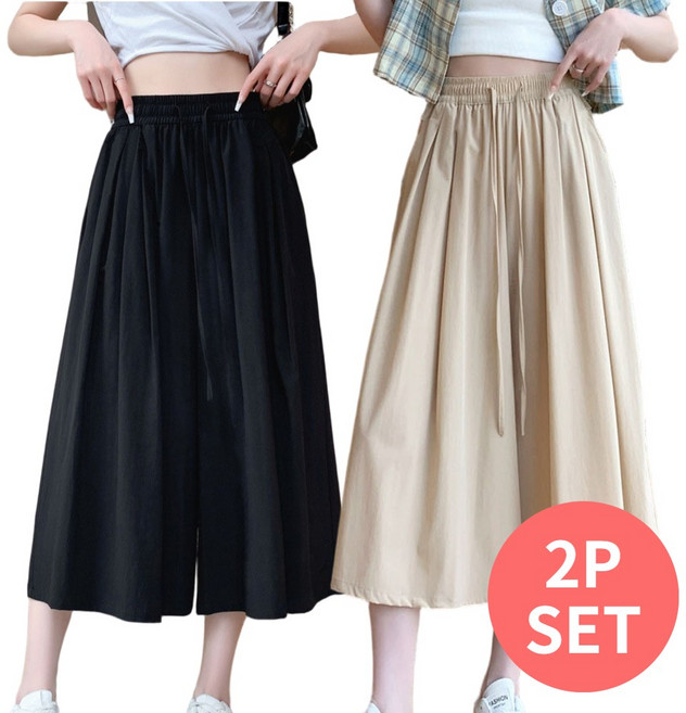 베르슈어 여성 와이드 레그 밴딩 치마 바지 2종 세트