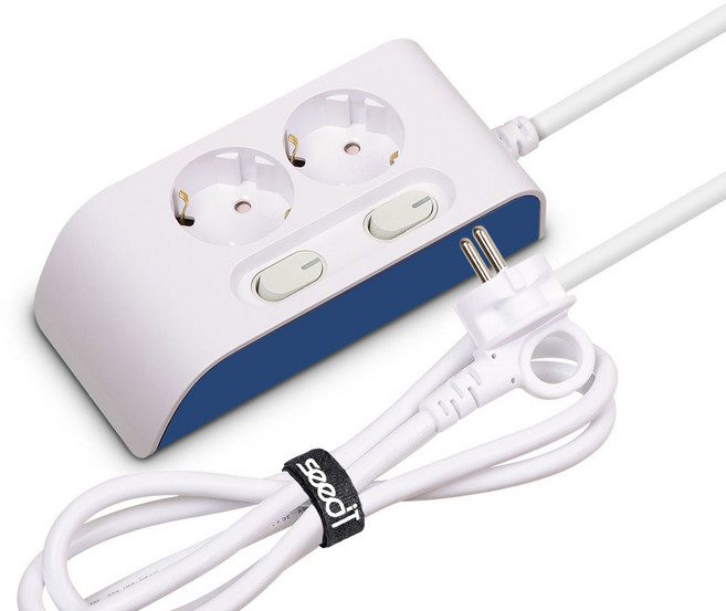 현대 하이탭 국산 멀티탭 2구 개별 스위치 16A +선정리 벨크로타이, 1세트, 화이트 + 네이비, 1.5m