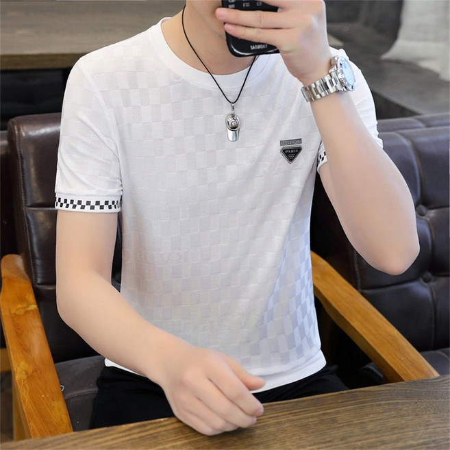 남자 니트 반팔티 여름 라운드넥 쿨 티셔츠 슬림 스판 통기성 데일리 AJ93