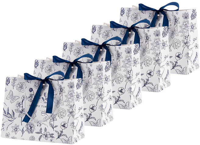 휴고잉 플라워 패턴 쇼핑백, 해피타임, 5개