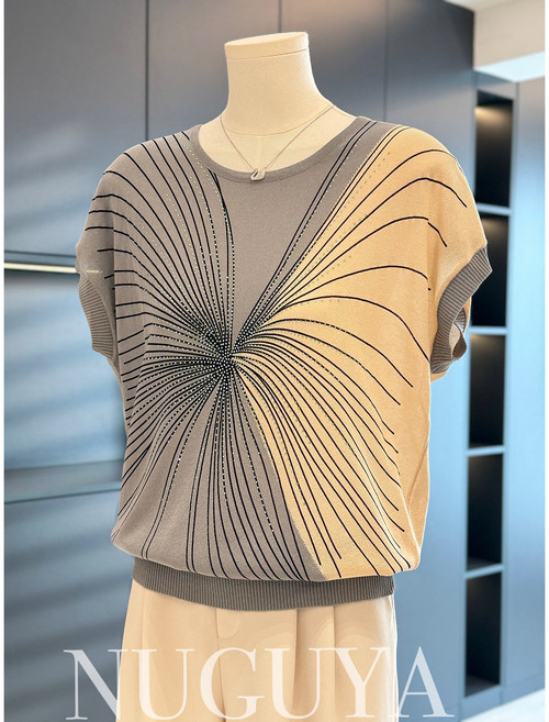 그루밍 (grooming) 여성 중년 노인 봄 여름 빅사이즈 반팔 실크 니트 셔츠 블라우스 티 남방