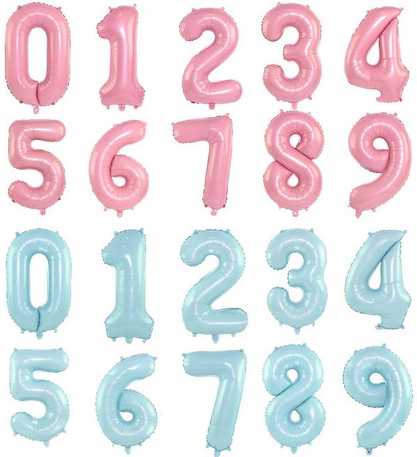 [해피쏘굿] 숫자 풍선 32인치 파스텔 핑크 파스텔 블루, 파스텔 블루 숫자2, 1개