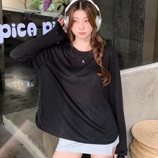 무니유유 텐셀원단 자수 UV차단 루즈핏 냉감 아이스 쿨 시스루 긴팔 티셔츠