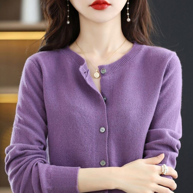 데일리쮸 부드러운 여성 라운드 긴팔 니트 가디건