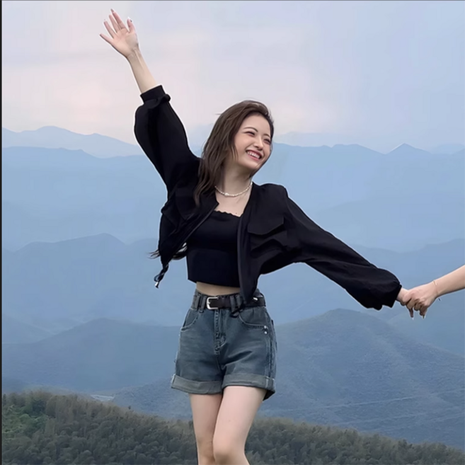 패션 여자 자외선 차단 바람막이 캐주얼 루즈핏 허리조임 숏 점퍼 여름 여성 얇은 아우터 상의 YSQ