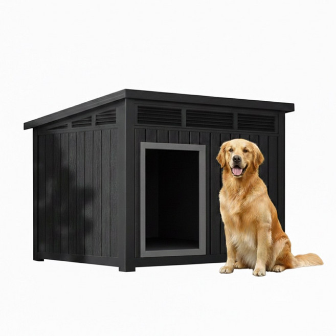 NEW레드와이 플랫형 플라스틱 강아지집 개집 야외 실외 대형견집 애견하우스 반려동물, 1개, 플랫형블랙
