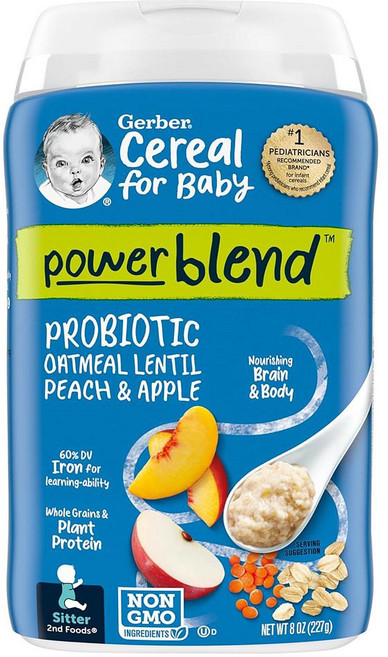 거버 이유식 베이비 시리얼 오트밀 렌틸 피치 애플 Gerber Baby Cereal 2nd Foods Probiotic, -, 227g, 1개