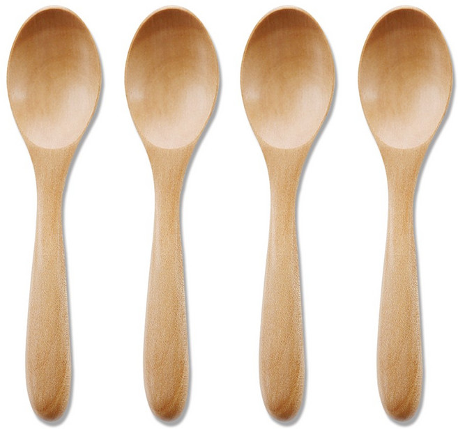 리숲 나무 미니스푼 우드 요거트 아이스크림 꿀 커피 스푼 소, 4개, 너도밤나무