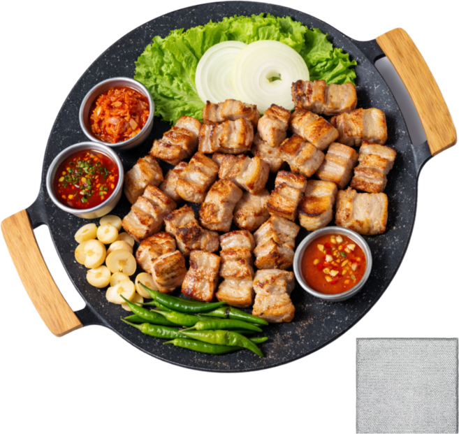 맘스픽 캠핑 고기 불판 초경량 나무 손잡이 그리들팬 고기 구이팬 가벼운 다회용 후라이팬, 1개, 32cm