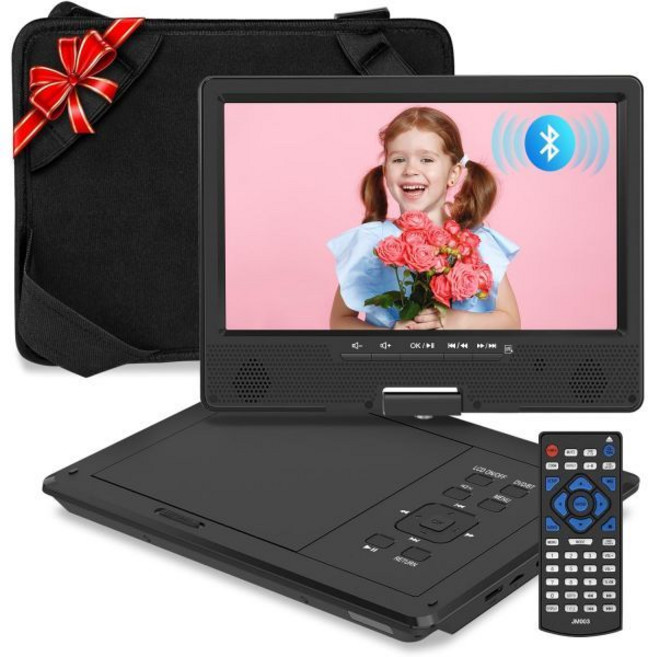 블루투스 기능이 있는 HOPYOP 12.5인치 휴대용 DVD 플레이어 10.1인치 회전 화면이 자동차 헤드레스트 비디오 5시간 충전식 배터리 어린이용 SD/USB/Sync TV, HOPYOP DVD플레이어 블루투스 기능이 있는 12.