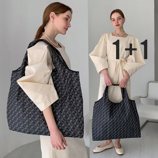 1+1 인피너리 장바구니 에코백 빅사이즈 대형 ( 고급 단체 어버이 날 스승의 날 답례품 판촉물 선물 ), 빅사이즈_블랙, 2개