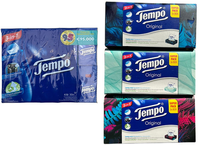 템포행키티슈 휴대용 포켓 4겹 10매 30개입+템포갑티슈 4겹 100매 3개입(총600매)