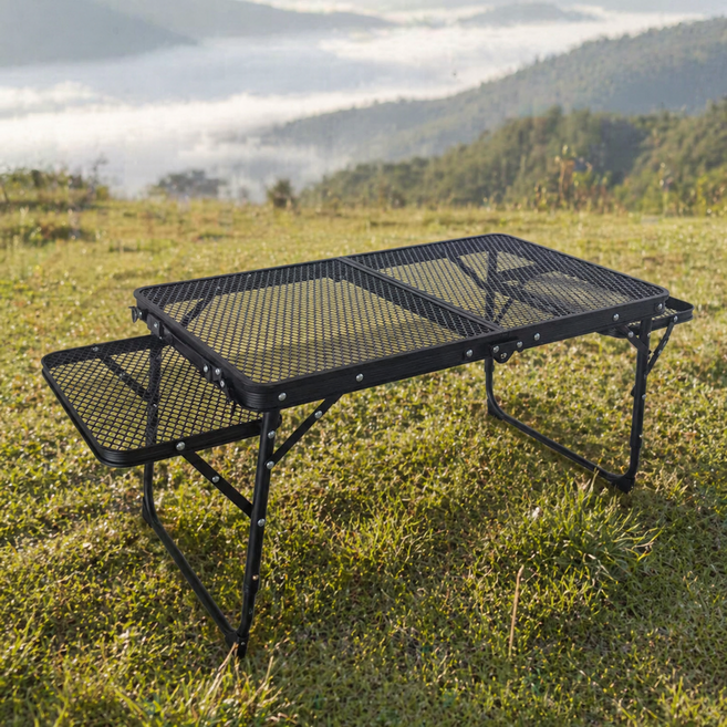 높이조절 초경량 알루미늄 캠핑 테이블 차박 피크닉 휴대용 접이식 테이블, 블랙
