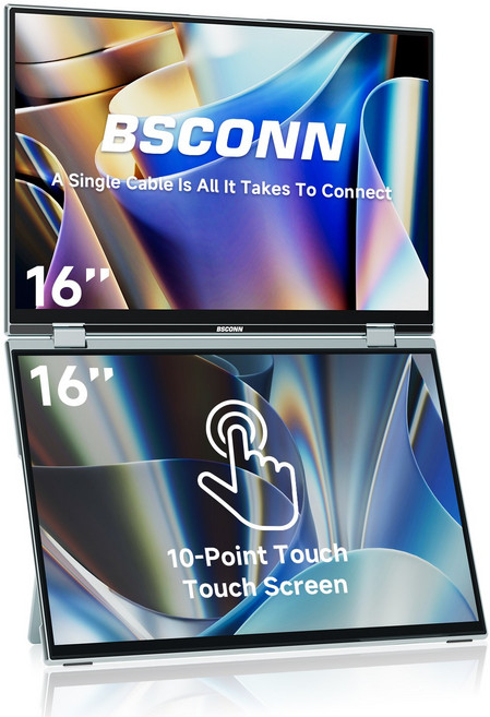 BSCONN 베쓰콘 18.5 인치 FHD IPS 접이식 듀얼 스크린 노트북 확장 모니터 DEX 포터블 모니터, U16 PRO 실버, 36cm