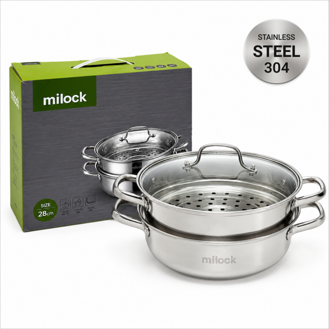 Milock 스테인리스 프리미엄 다용도 2단 찜기, 1개, 28cm