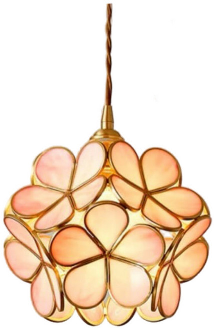 法式復古花玻璃吊燈 奶油風 鈴蘭花 餐廳玄關床頭燈 彩色玻璃黃銅質感 浪漫輕奢設計 粉色 底盤 (電鍍金色), 粉色 / 超商限1盞,單燈 / 吊燈 / 底盤 (電鍍金色)