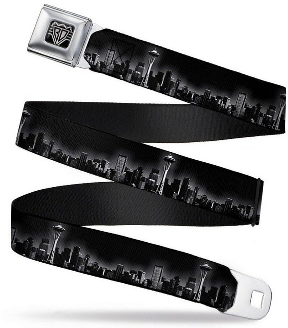 Buckle-Down 안전벨트 - 시애틀 비비드 스카이라인 블랙/화이트 너비 2.5cm 길이 50.8cm 멀티컬러.