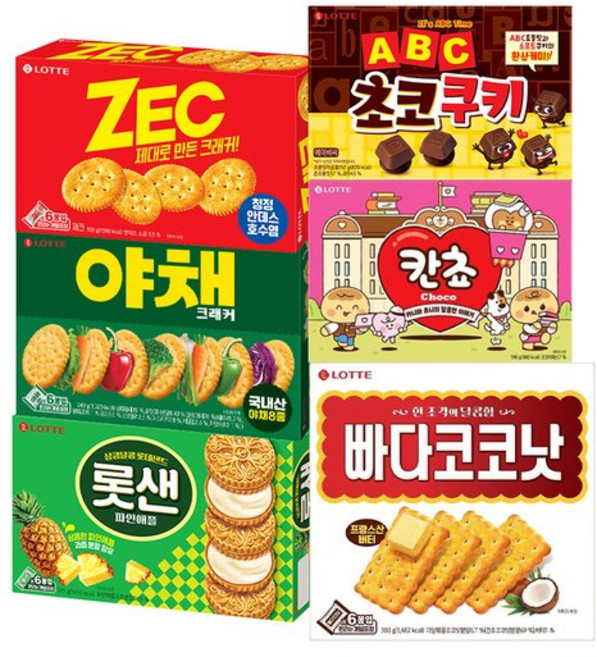 롯데제과 곽과자 abc초코쿠키/칸쵸/제크/빠다코코넛/롯샌/야채크래커 6종 2+2 골라담기, 06.야채크래커 249gx2곽, 01.abc 초코쿠키 152gx2곽, 249g