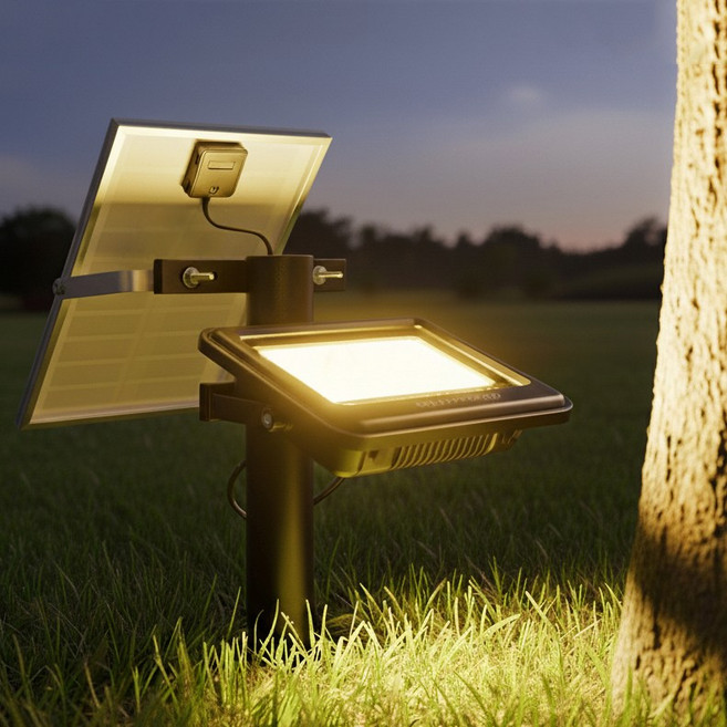 태양광 투광등 정원등 태양열 수목 투사등 잔디등 공원 산책로 조명등 전등 외등 100W, 100W (3색 겸용)