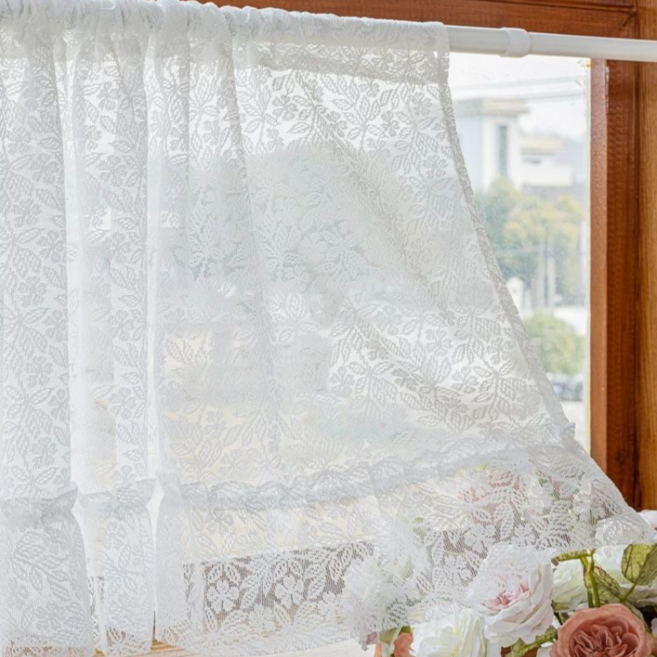 프랑스식 우아한 패션 예쁜 레이스 자가드 방유 통기 자외선 차단 주방 창문 도어 봉집형 커튼 1P 압축봉 미포함