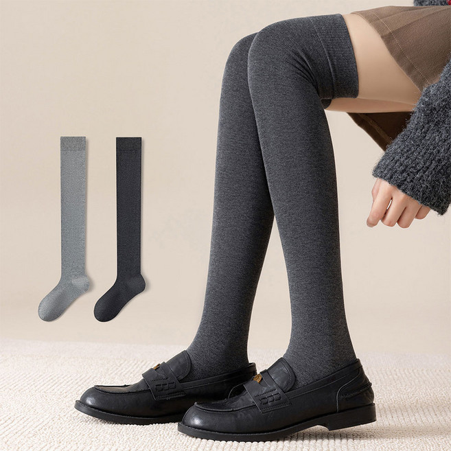 MJLP 여성 미끄럼 방지 겨울 니삭스 패션 슬림 롱 양말 압박 중목 양말 반장 양말 배색 장목 양말 운동 다리 보온대 필라테스 2족 세트