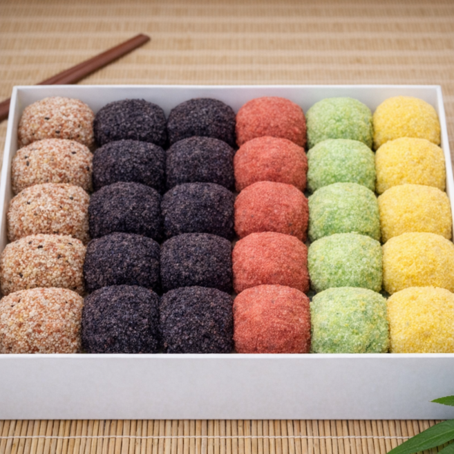 (떡DC몰)오색경단 앙금경단 찹쌀떡(1알당20g)냉동떡 굳지않는떡 행사떡 국내산 찹쌀사용, 1박스, 3kg