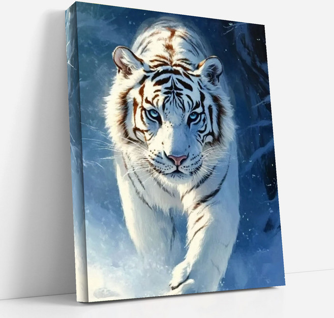 뉴타임즈 보석십자수 캔버스형 40x50cm DIY 액자형 풍경 인물 꽃식물 다이아몬드 그림 액자 캔버스형 수공예 애호가 특별한 선물 방 장식품, 1세트, 하얀 호랑이 00094