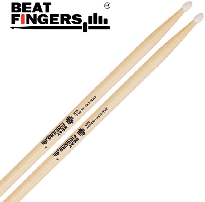 BEAT FINGERS 캐나다산 히코리 드럼스틱 BF-AH5AN (5A / 나일론팁), 1개, 내추럴